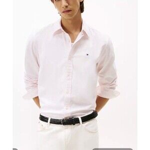Tommy Hilfiger Men XL White Blush Striped Oxford Button Down Shirt NWT